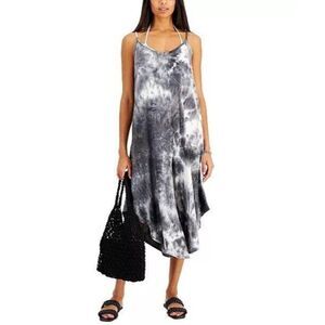 J VALDI Jumpsuit Tie-Dyed Print Flowy Cropped Charcoal Gray Cover Up Medium